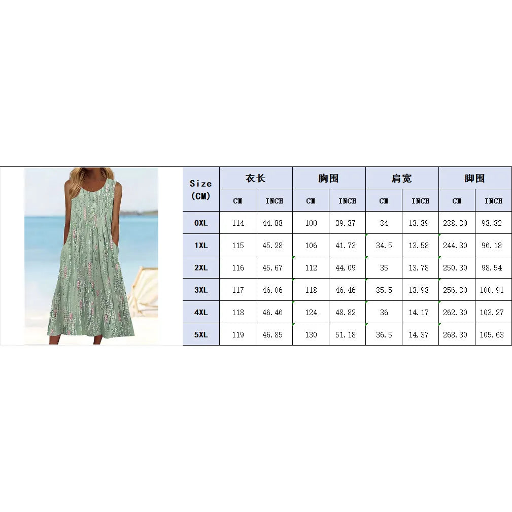 2025 Women's PLUS SIZE Summer Sleeveless Print Casual Dress for Holiday Women Clothing Maxi Dress White Dress summer dress