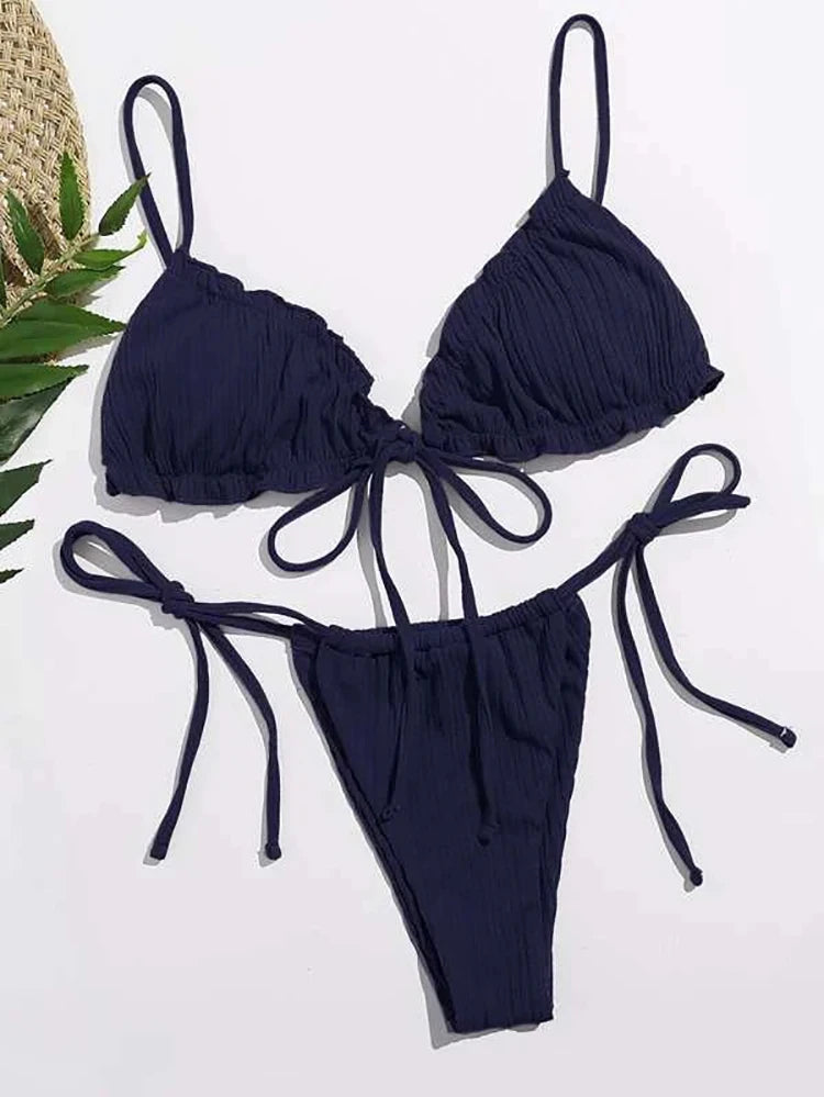 New 2025 Sexy Swimsuit Pit stripe Bikini Women Swimwear Bathing Suits Push Up Biquinis Bandage Beachwear Solid Bikini Sets
