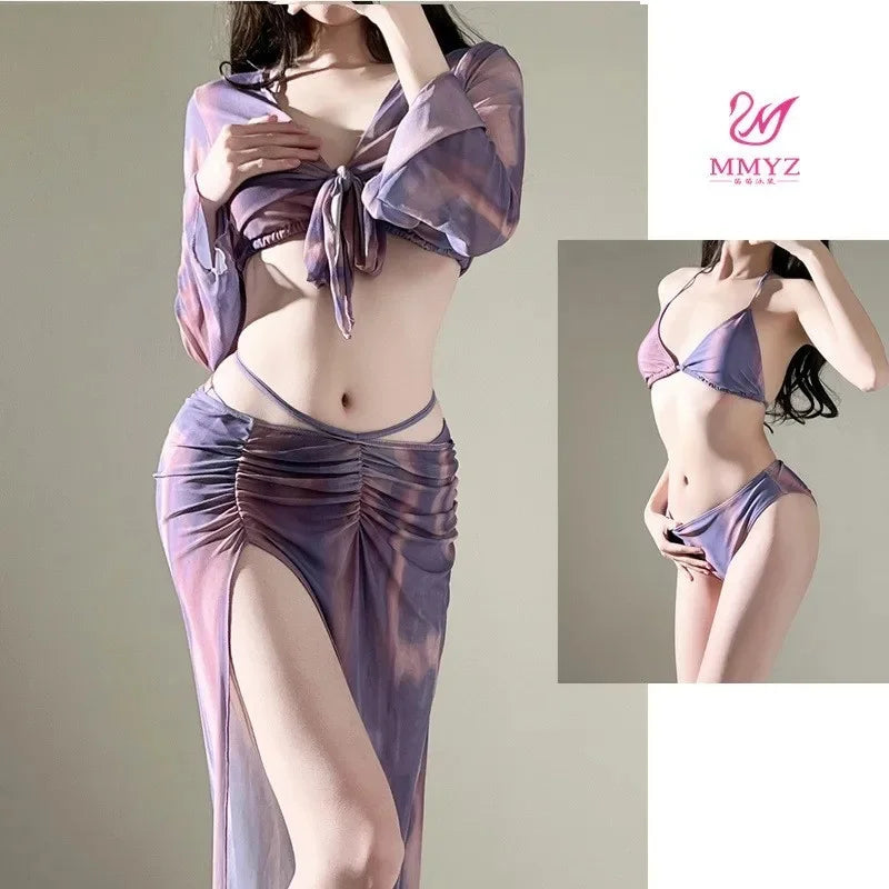 Sexy Bikini Swimsuit Set Four Pieces Women's Separate Vacation Bohemian Style Hot Spring Swimming Costume Trendy Internet Celebr