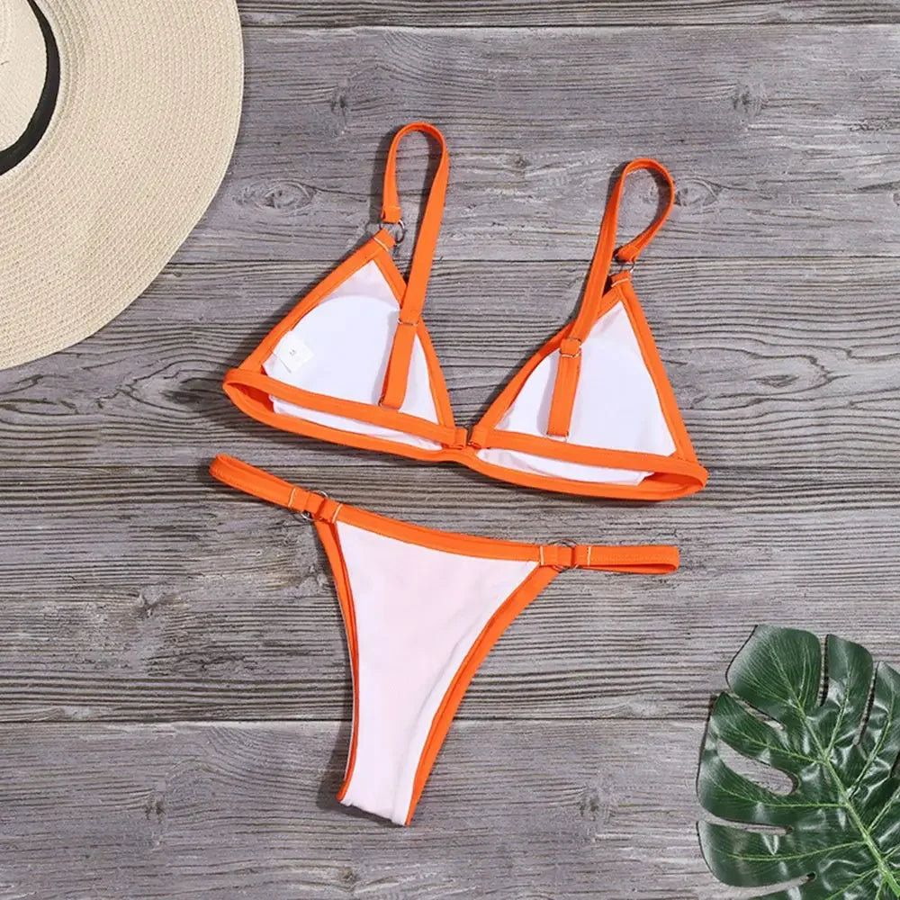 Vacation Woman Girl Sexy Solid Color Sling Backless Bikini Set Split Swimwear Swimsuit Two Piece