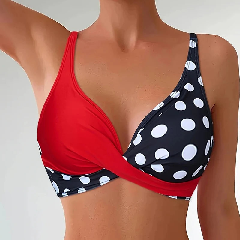 Patchwork Polka Dot Printed Bathing Suit Women Irregular High Waist Bikini Set Summer 2025 New Fashion Beach Swimwear Two Piece