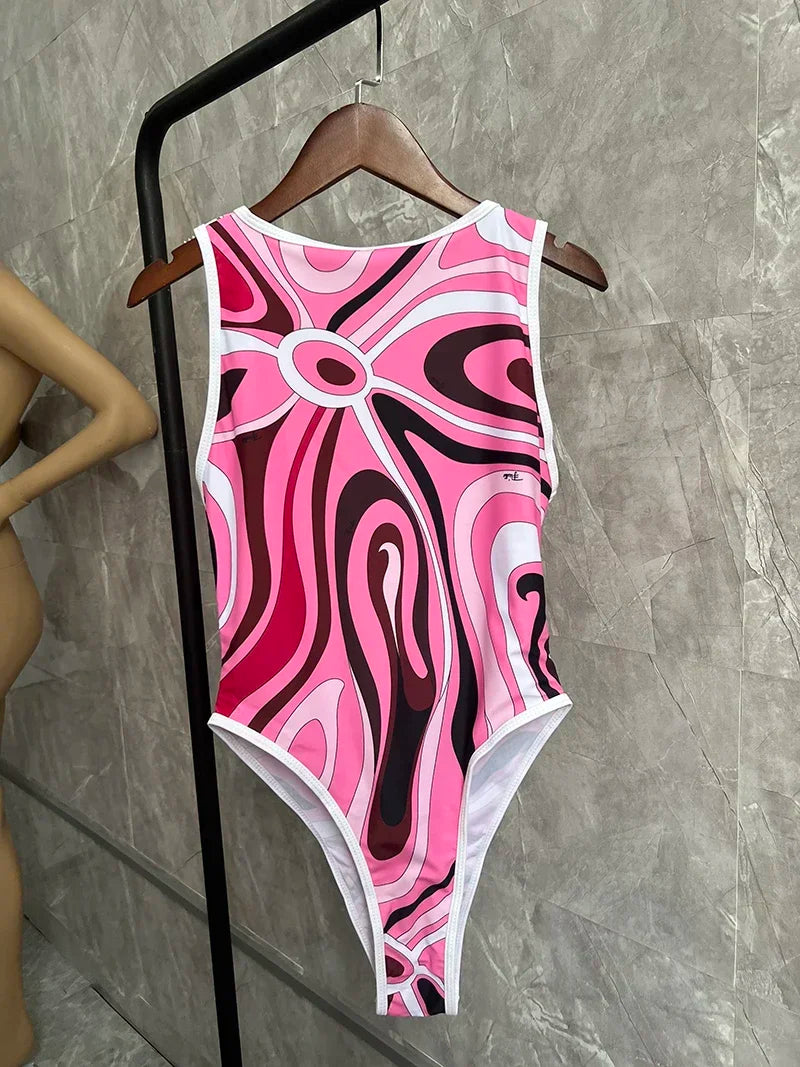 European Luxury Design Women's One-piece Swimsuits Striped Letter Print Swimwear Fashion Brand Women's Sexy Beach Bikini Sets
