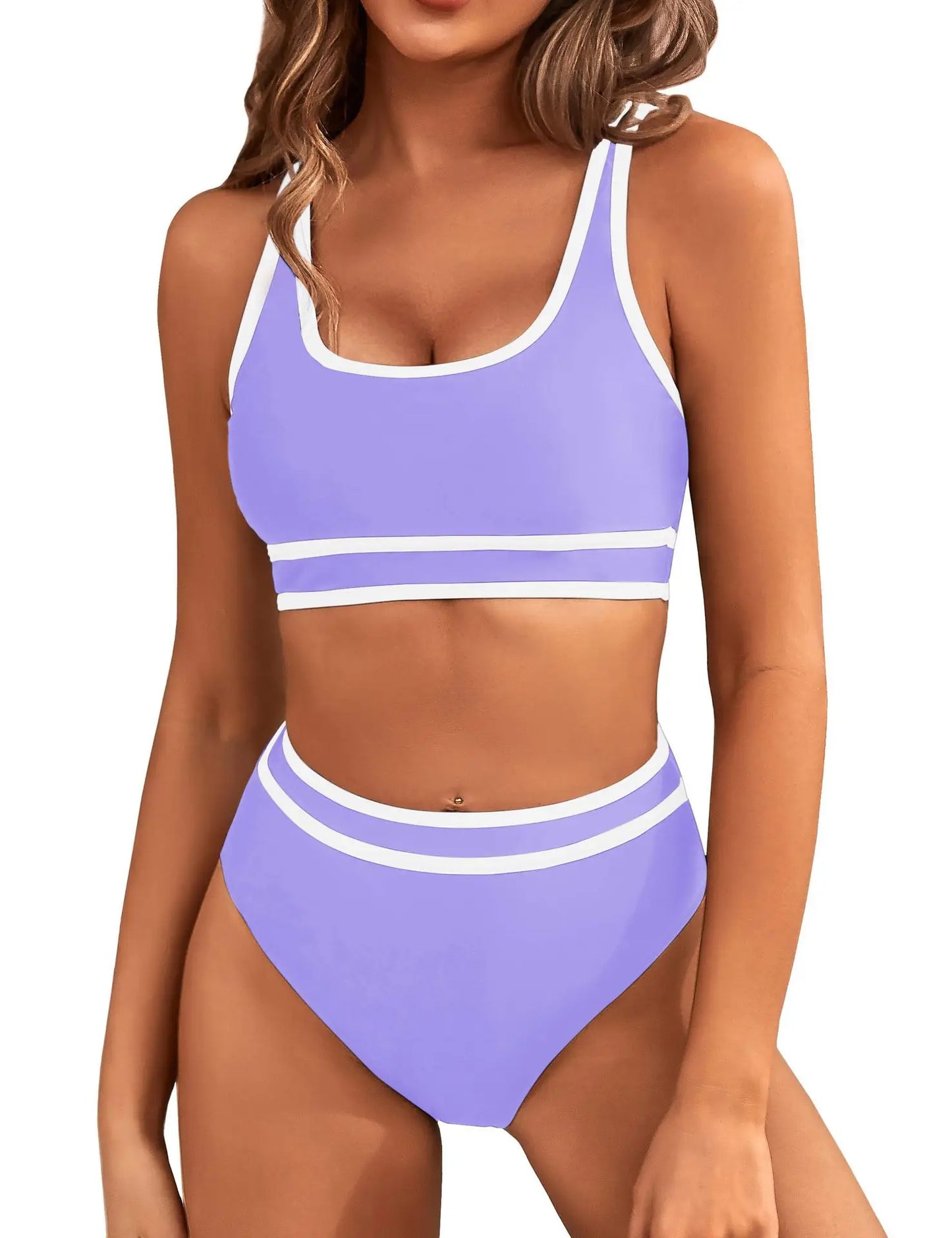 Sexy Solid Bikini 2024 Mujer High Cut Pleate Women's Swimsuit Separate Beach Bathing Suit High Waist Swimwear Biquini New