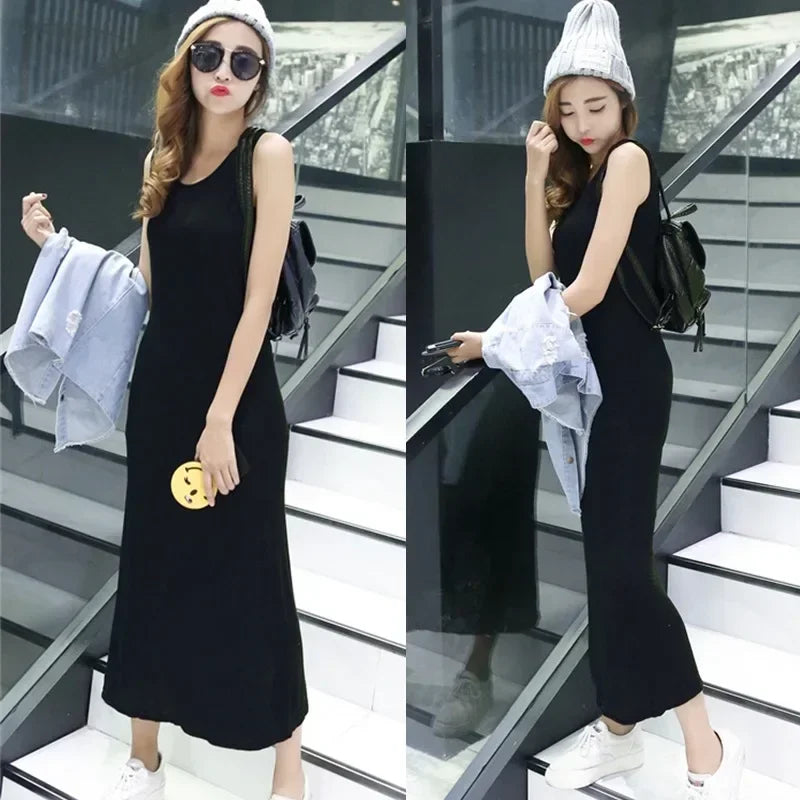 Backless Sleeveless Tank top Dress Women Slim Midi Long Bodycon Dresses
