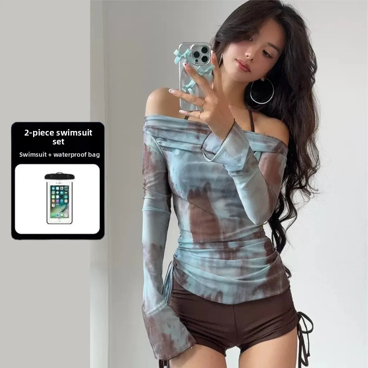 Summer 2024 Tee-Piece Bikini Set Conservative Hot Springs Meat Conceal Slim Sexy Gathered Vaion High-End Feeling Women's...