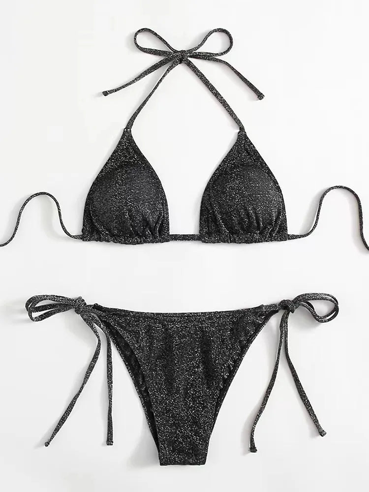 Shiny bikini set triangle bikini bandage swimsuit ladies two-piece swimsuit summer bikini new beachwear