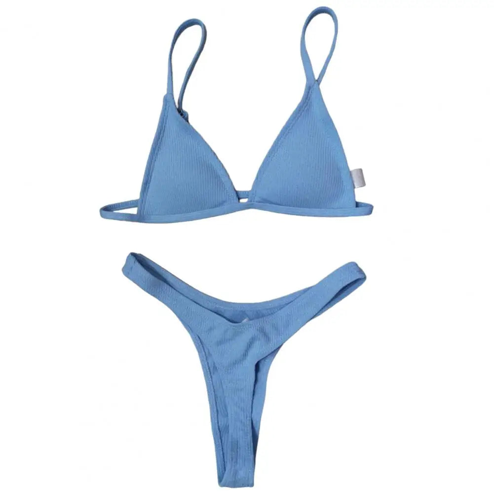 2 Pcs/Set Sexy Lady Bikini Set Quick Dry Swimming Wireless Spaghetti Strap Lady Swimwear