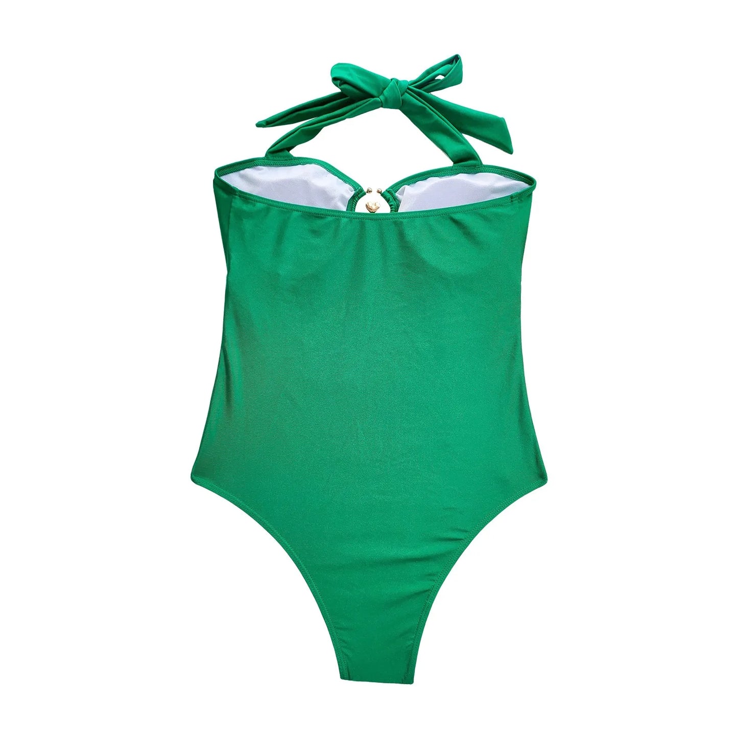 Women'S Sexy One Piece Swimsuit Solid Color Halter Ring Hollow Out Beachwear Swimsuit Fashion Pleated Halter Bikini Sets