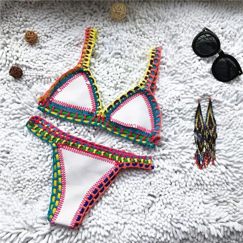 Pink Crochet Bikini 2025 Sexy Women Swimsuit Female Swimwear Micro Bikini Set Bandeau Swimming Suit Beachwear Brazilian Biquini
