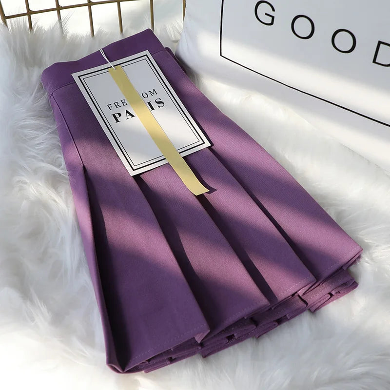 Women Pleated Skirt High Waist 2023 Summer Clothes Female Khaki A-Line Korean Preppy Style Jupes Black Mini Skirts For Girls