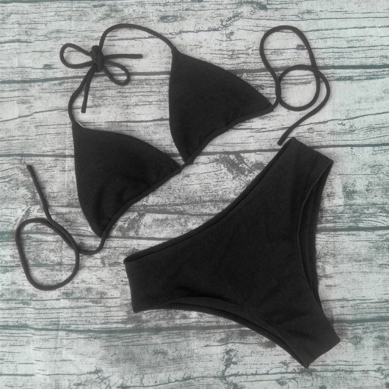 Bikini 2023 Sexy Solid Color Swimwear Women's Triangle Stripe Bikini Set Swimwear Beach Bikini Women's Bikini