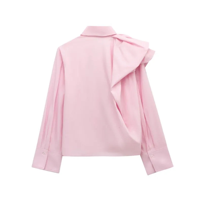 Women Poplin Shirt Spring Long Sleeve Female Shirts Casual Shoulder with Added Volume Pleated Women's Party Shirts & Blouses