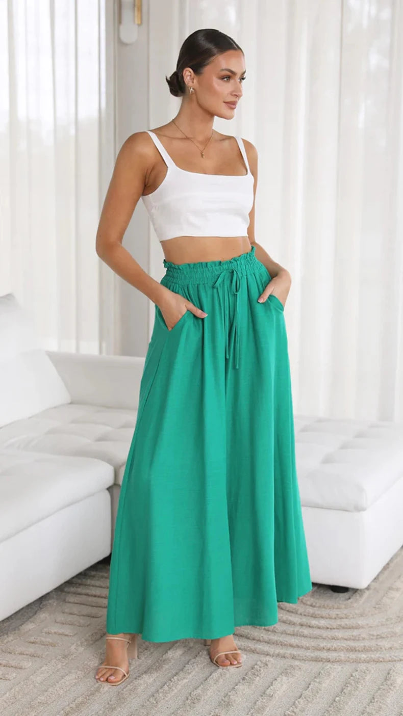 Summer women's Wde Leg Pants With Elastic Waistband