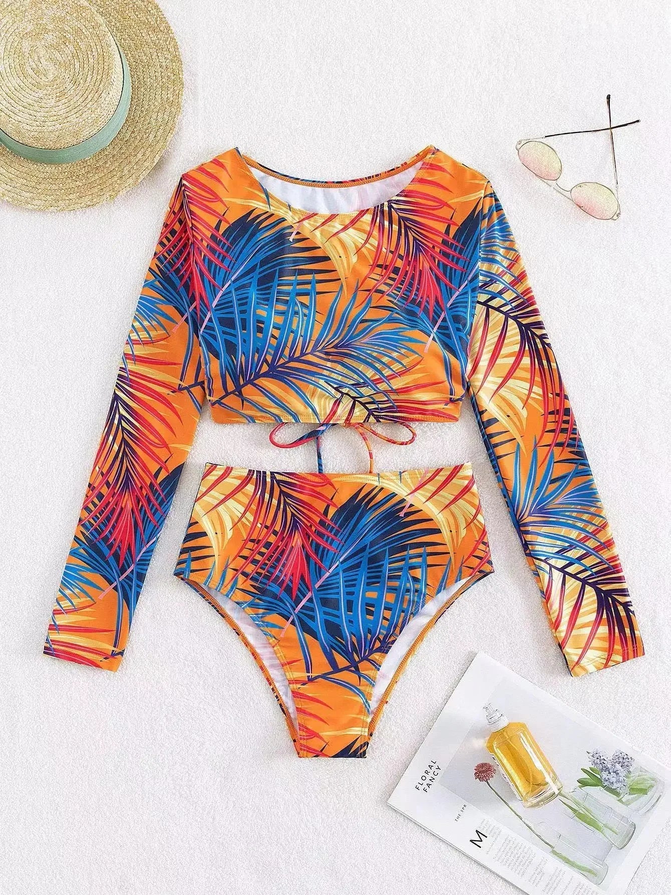 Hot Sale Of The Season High Waist String Bikini Sexy Long Sleeve Separate Swimming Suits Women Cross Border High Waist Rope Back