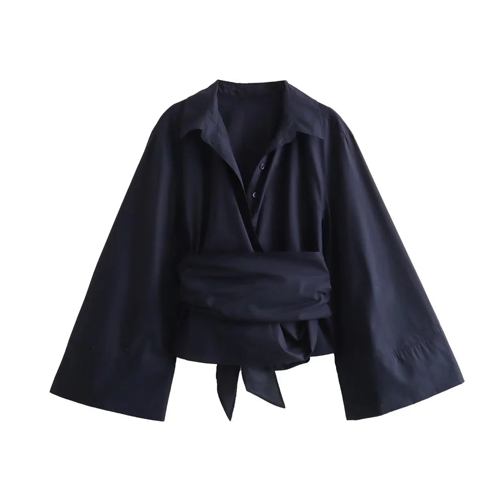 2024 Summer New Fashionable Women's Fashion Avant-garde Slim Fit Design Feel Double breasted Poplin Shirt