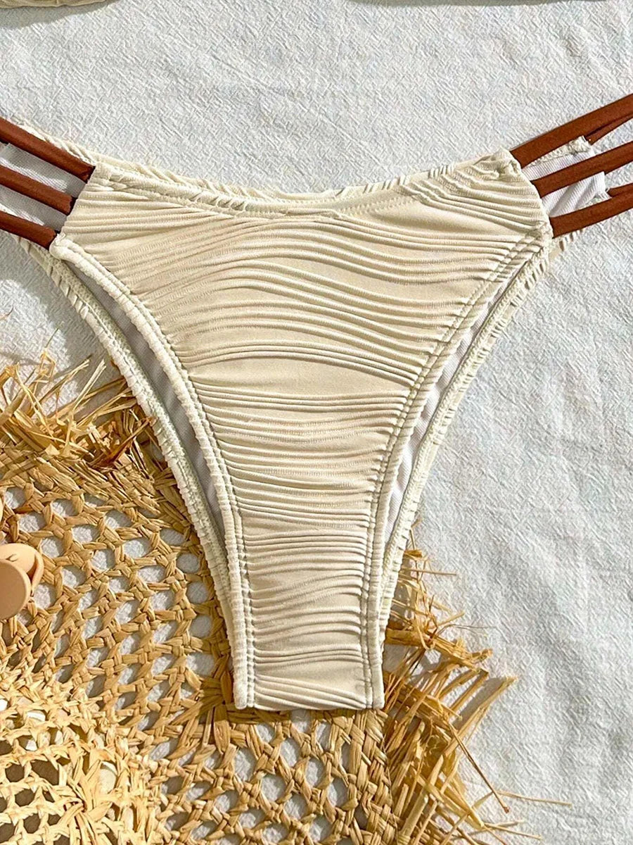 XS - L Wrinkled U Rings Bandeau Bikini Women Swimwear Female Swimsuit Two-pieces Bikini Set Bather Bathing Suit Swim Beachwear
