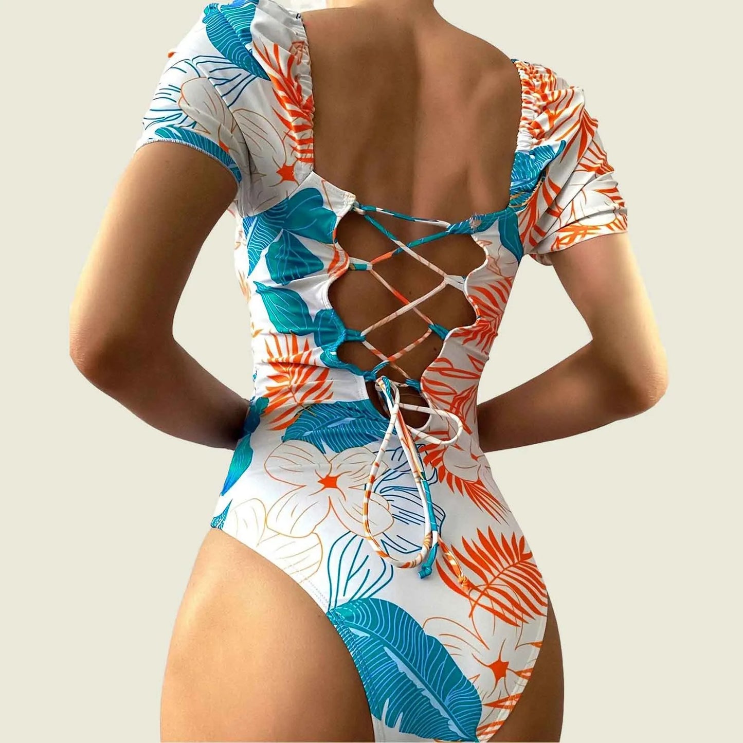 Women Swimsuit Fashion Swimsuit Printed Flower Triangle Bikini Strap Sexy Swimsuit Hawaiian Sea Sexy One-Piece Swimsuit Biquini