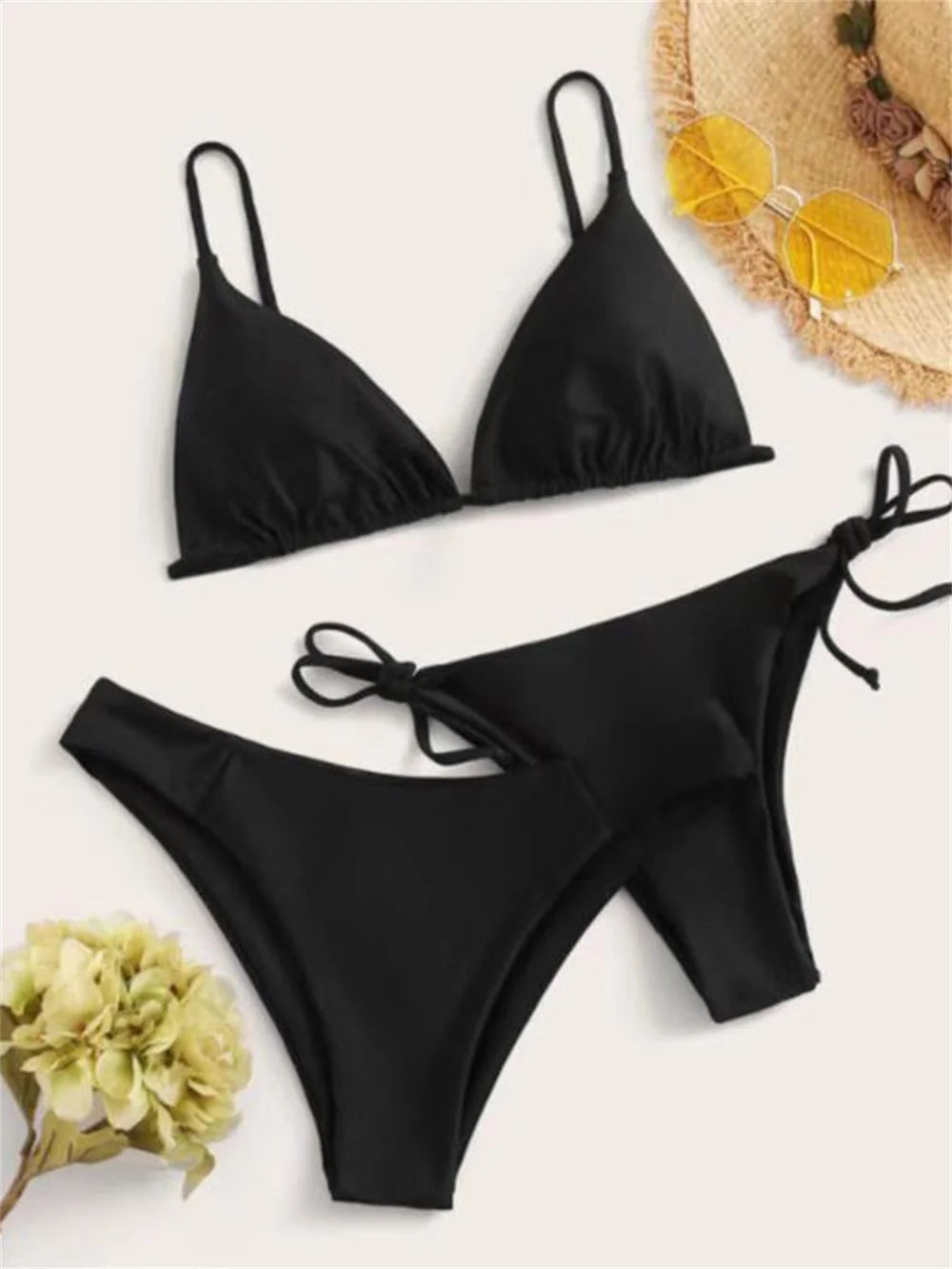 Black Bikini Extreme Swimsuit Triangle Sexy String Swimwear 3Piece Bikinis Set Women Bathing Suit Beach Tangas Biquinis Feminino