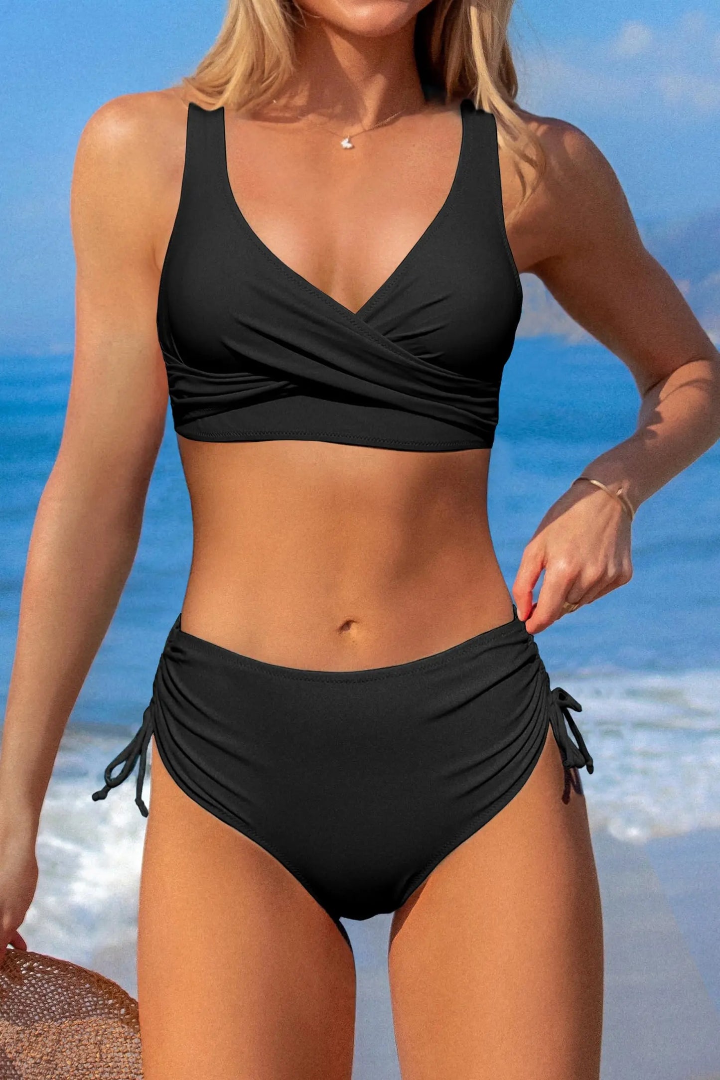 Women's High Waist Bikini Set Sexy Black Tied Swimwear Two Piece Bathing Suit for Women Summer Beach Pool Party Bikini Set 