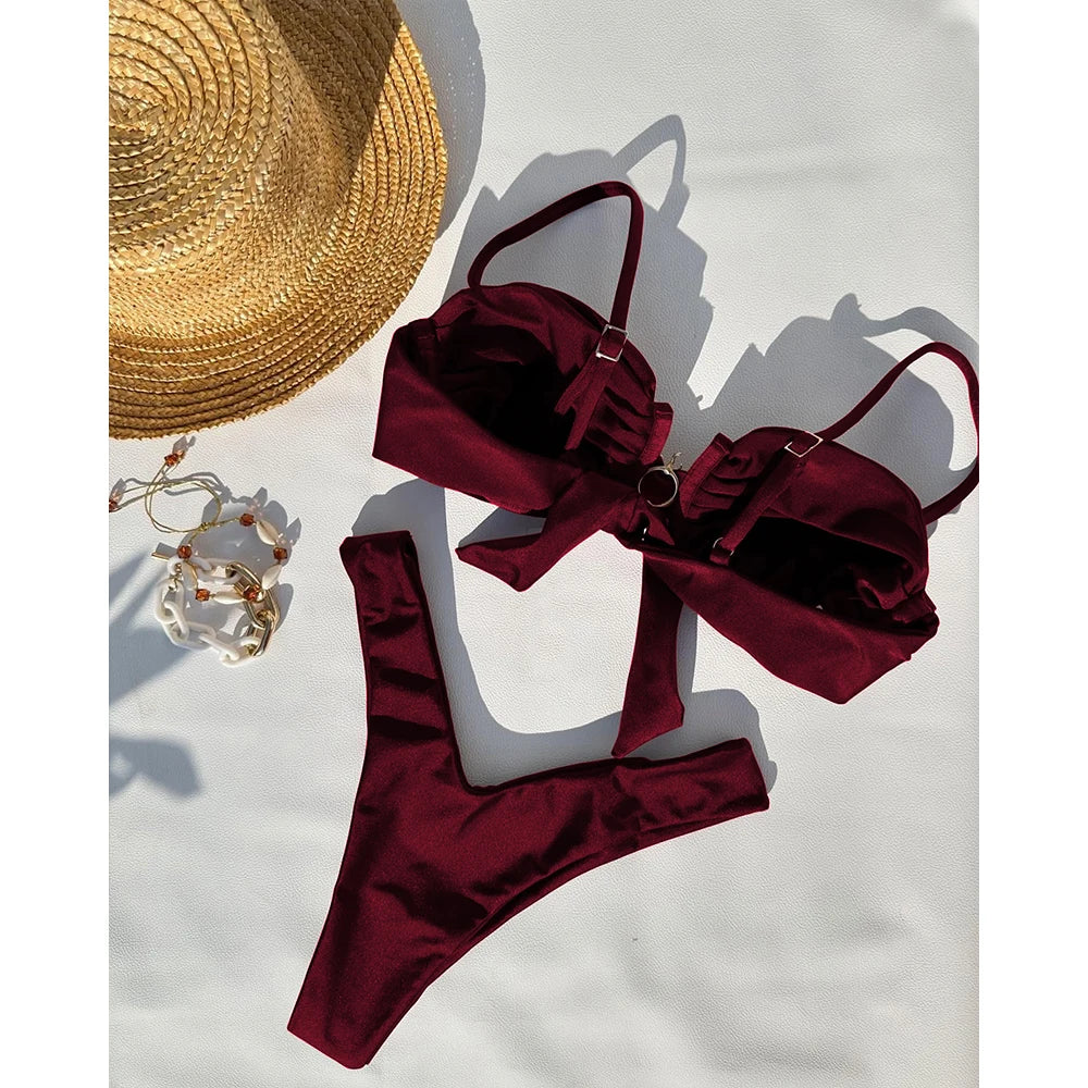 Micro Bikini 2025 Sexy Women Swimsuit Push Up Swimwear Sexy Bikini Set Brazilian Biquini Female Swimming Suit Solid Beachwear