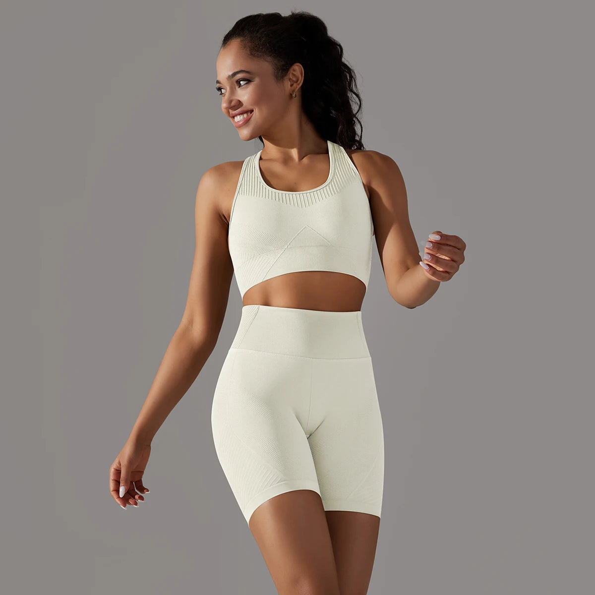 Women Yoga Set Bra Shorts Set Seamless Fitness Tracksuit Gym Sportswear Running Shorts Sports Set Workout Shockproof Vest Outfit