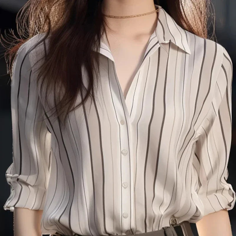 Stripe Women Shirt Vintage Blouse 2024 Fashion Spring Autumn Womens Tops Casual Female Clothing Loose Elegant Shirts for Women