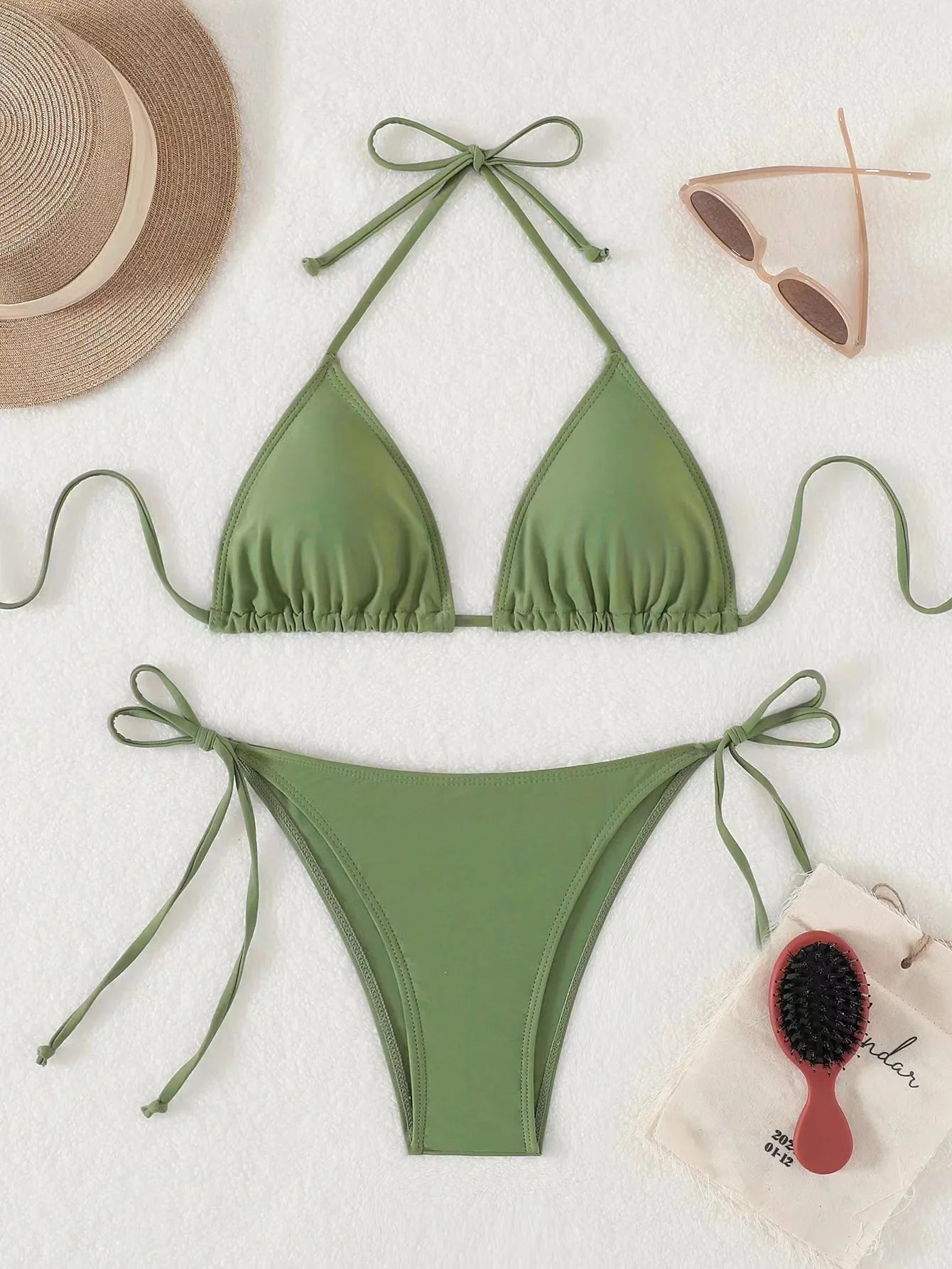 Sensual Pure Color Bikini Set Women's Two-Piece Swimsuit with Waist Belts Backless Slimming Cross-Border Swimwear