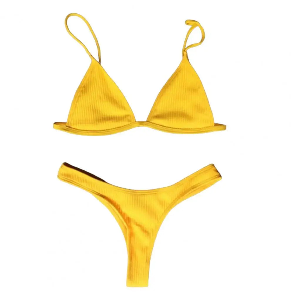 2 Pcs/Set Sexy Lady Bikini Set Quick Dry Swimming Wireless Spaghetti Strap Lady Swimwear