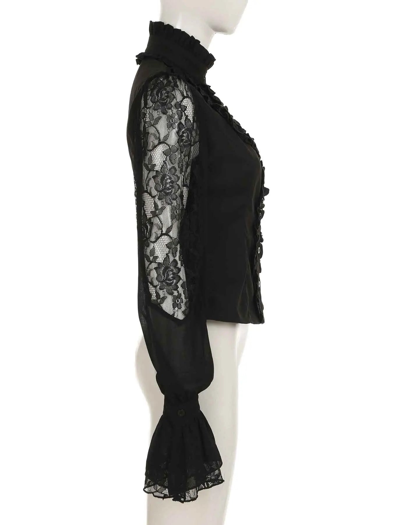IAMSURE Vintage Dark Patchwork Lace Blouse Gothic See Through Turtleneck Long Sleeve Shirts Women 2025 Spring Autumn Streetwear