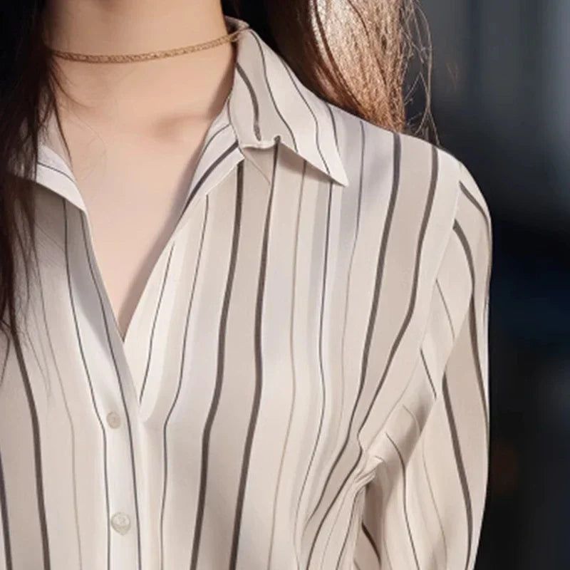 Stripe Women Shirt Vintage Blouse 2024 Fashion Spring Autumn Womens Tops Casual Female Clothing Loose Elegant Shirts for Women