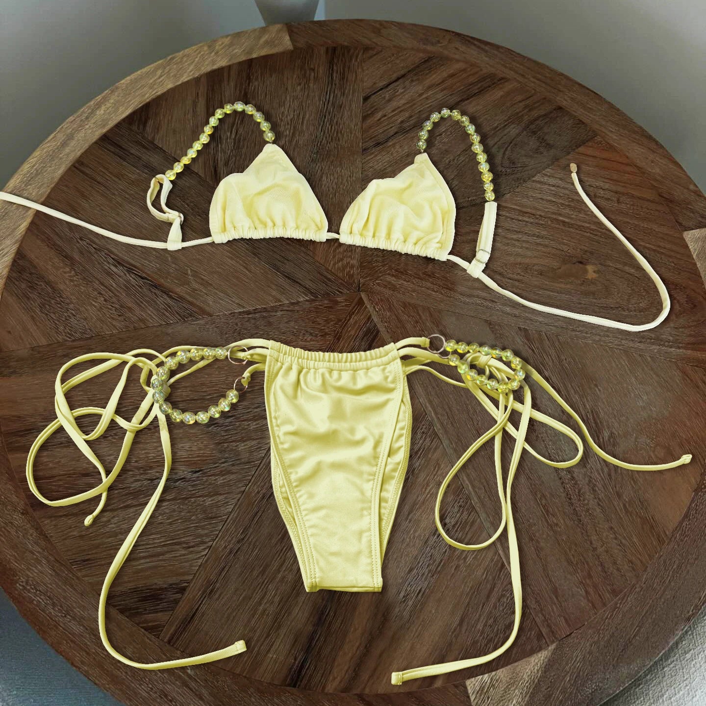 Beads Bikini 2025 Sexy Women Swimsuit Female Swimwear Micro Bikini Set Bandeau Swimming Suit Beachwear Pink Brazilian Biquini