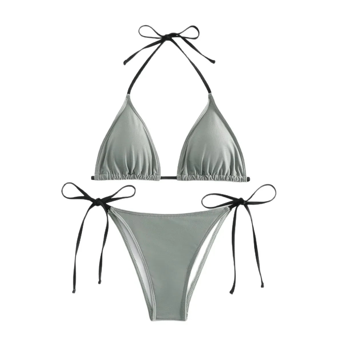 Sensual Pure Color Bikini Set Women's Two-Piece Swimsuit with Waist Belts Backless Slimming Cross-Border Swimwear