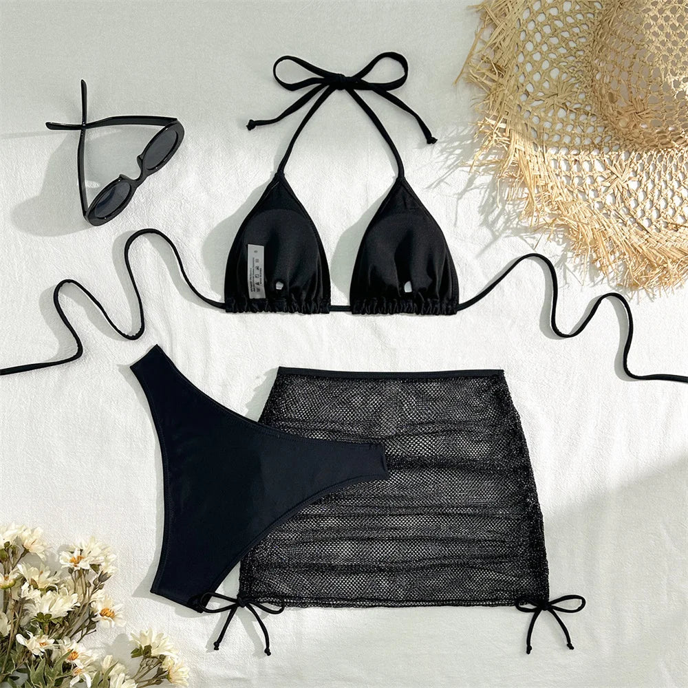 Sexy Pink Bikini Extrem String Backless Swimwear Mesh Skirt Women Push Up Swimsuit Black Y2K Thong Bikinis Beach Vacation Outfit