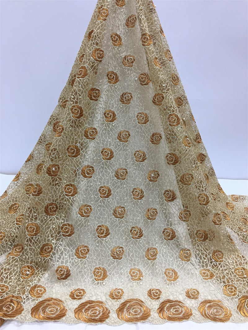 2025 Nigerian Embroidered African Lace Fabric for Wedding - No. 031, 5 Yards