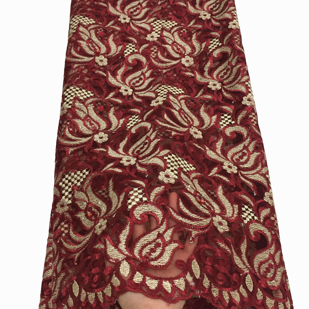 2025 Nigerian Embroidered African Lace Fabric for Wedding - No. 029, 5 Yards