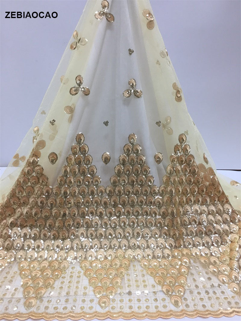 French African Lace Fabric 2025 With Beaded High Quality Embroidery For Women Wedding Dress Nigerian Lace Mesh Fabric 5 Yards