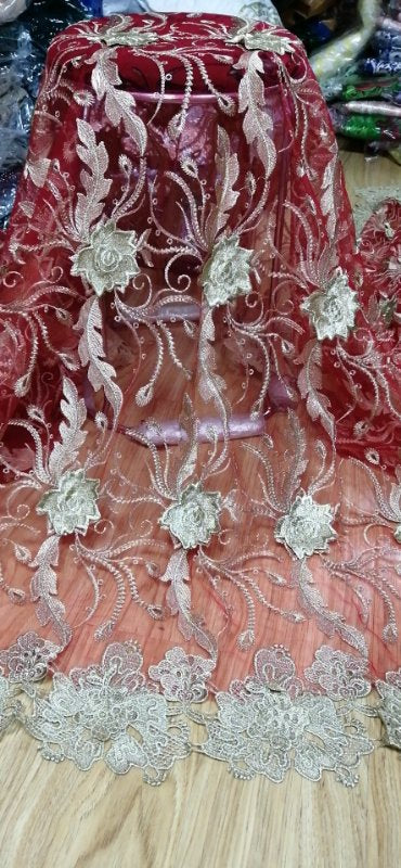 2025 Nigerian Embroidered African Lace Fabric for Wedding - No. 080, 5 Yards