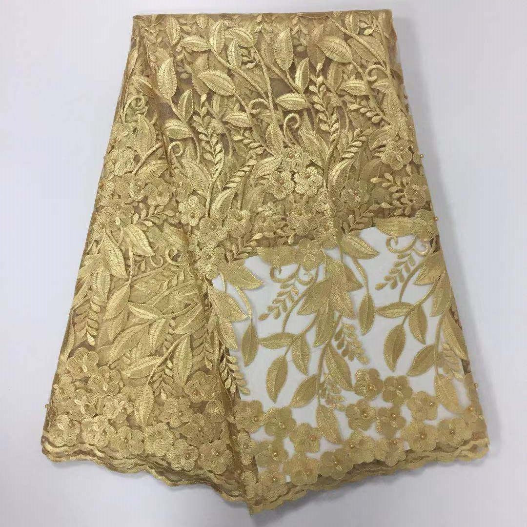 2025 Nigerian Embroidered African Lace Fabric for Wedding - No. 057, 5 Yards