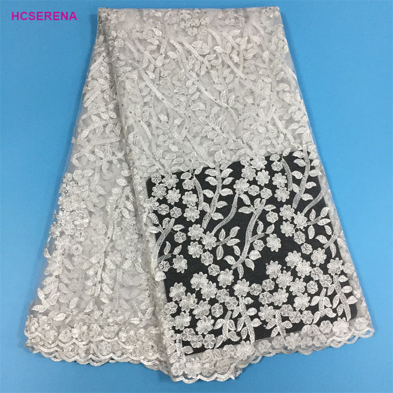 2025 Nigerian Embroidered African Lace Fabric for Wedding - No. 033, 5 Yards