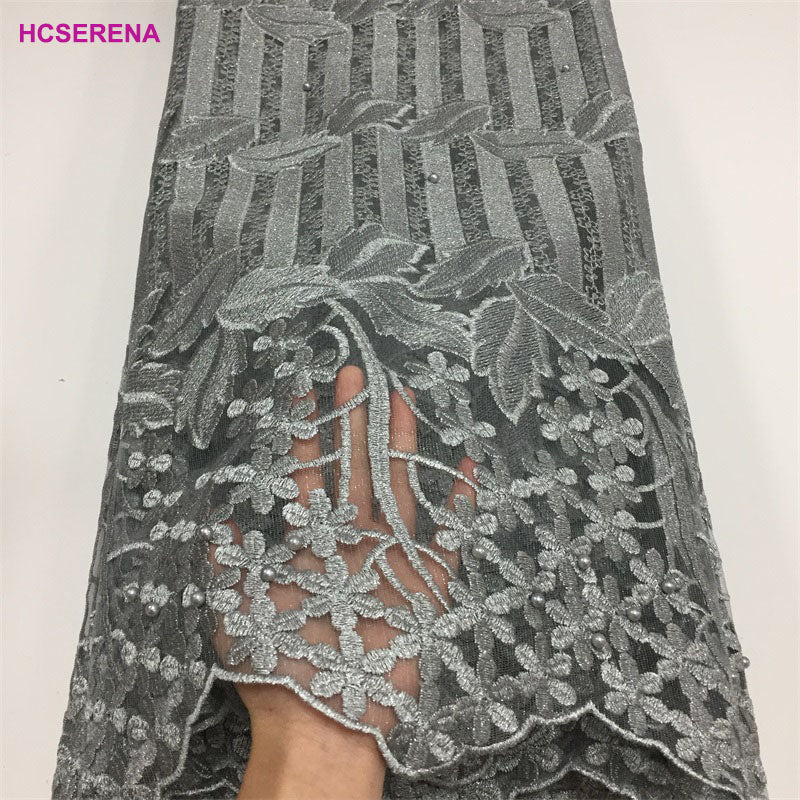 2025 Nigerian Embroidered African Lace Fabric for Wedding - No. 055, 5 Yards