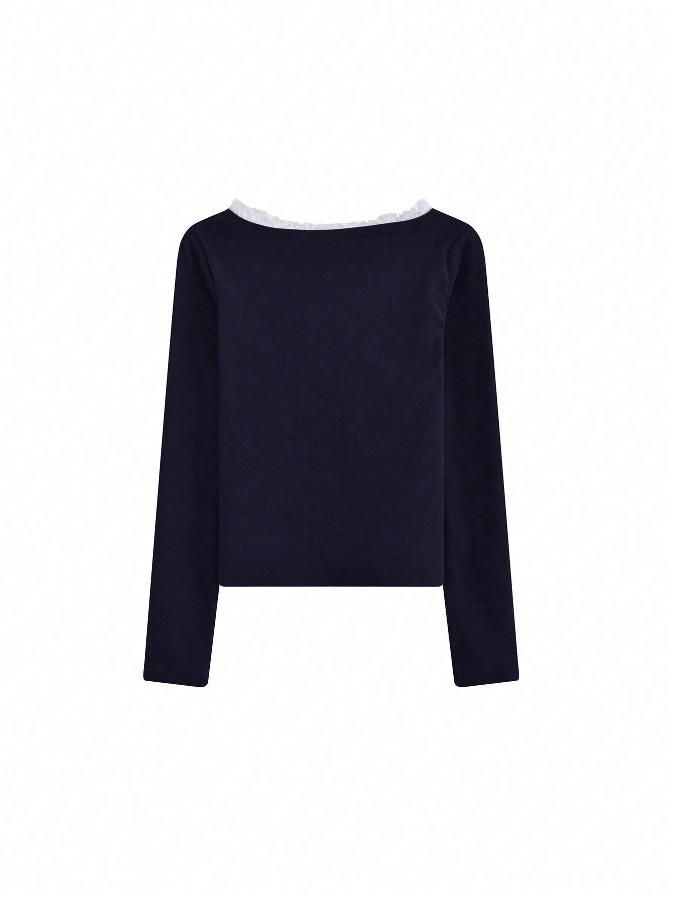 Women's Casual Tie Front Long Sleeve T-Shirt With Ruffle Hem, With Thermal Lined For Spring/Autumn/Winter