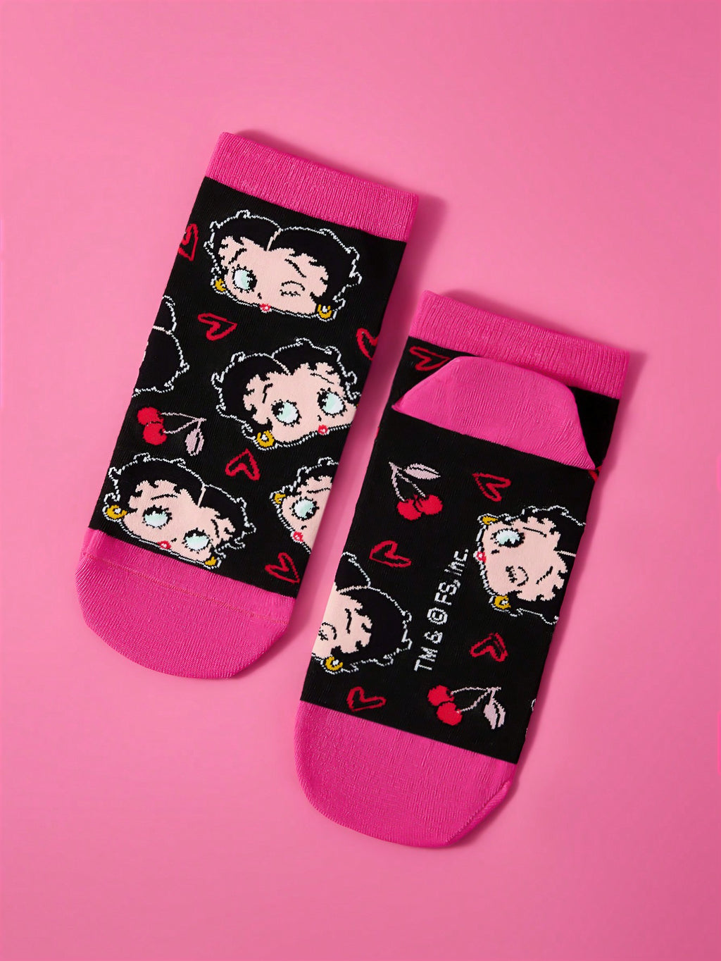 Betty Boop x SHEIN 女性用コンフォートカートゥーン柄アンクルソックス2ペア、ギフト