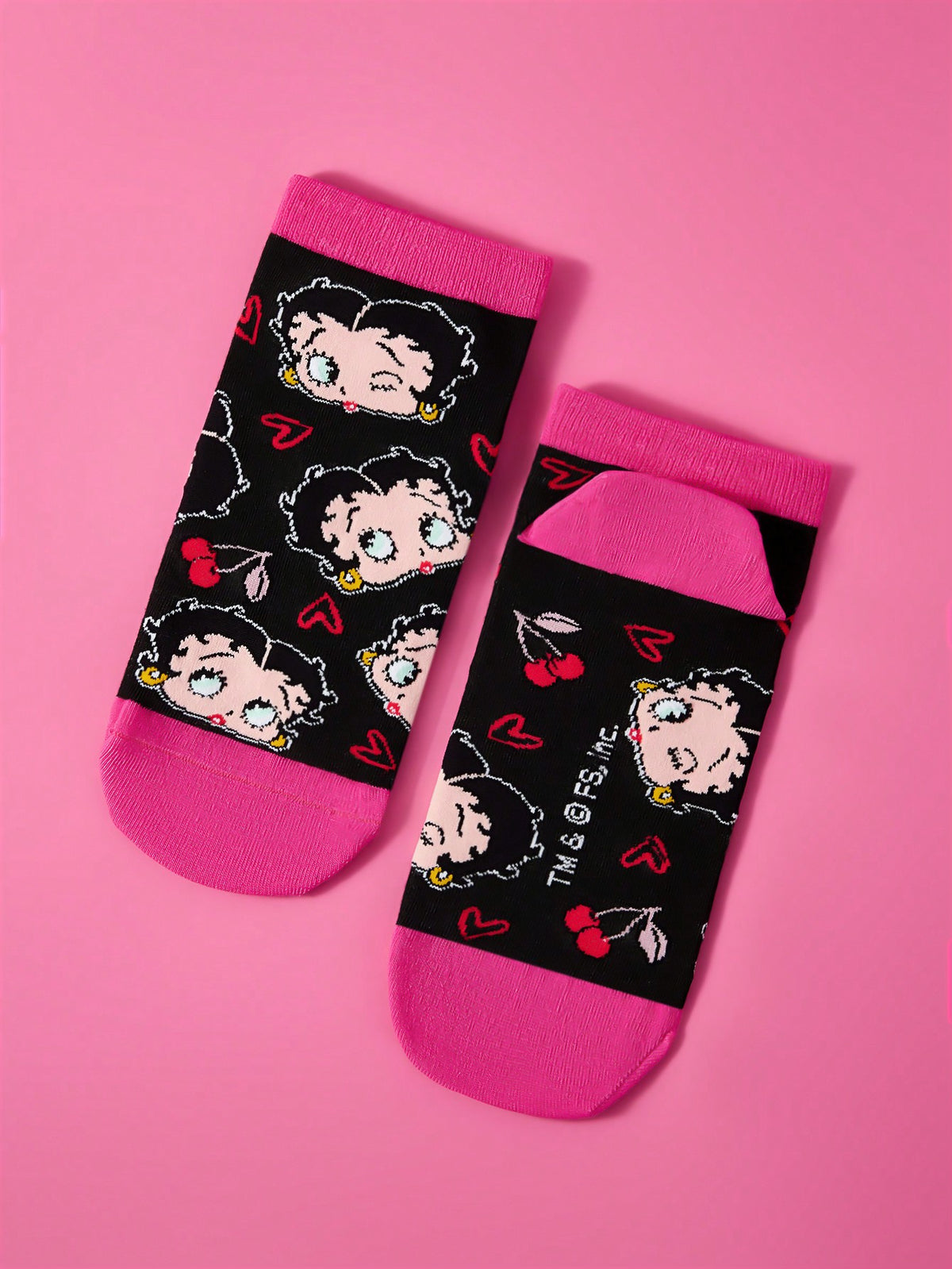 Betty Boop x SHEIN 女性用コンフォートカートゥーン柄アンクルソックス2ペア、ギフト
