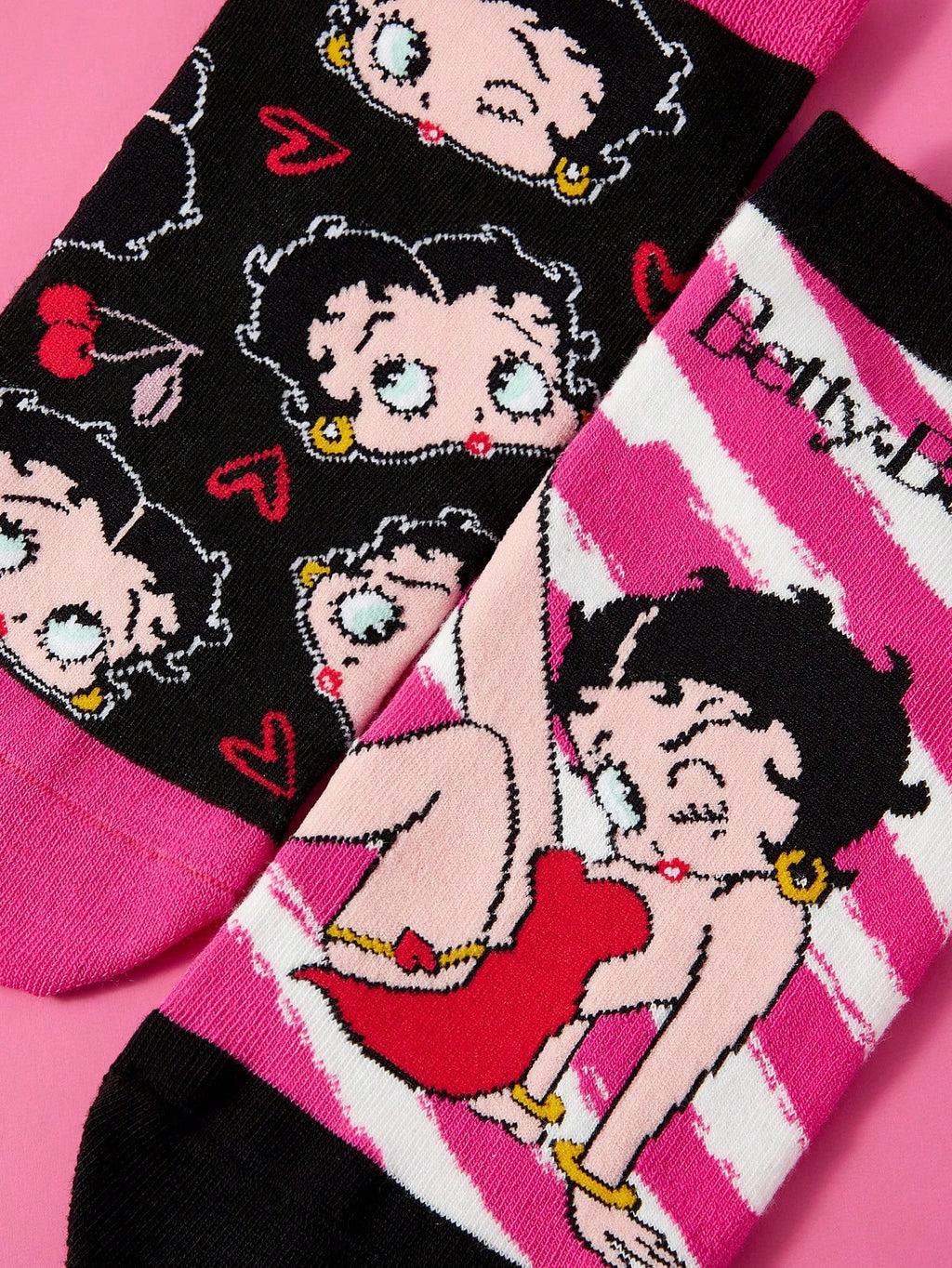 Betty Boop x SHEIN 女性用コンフォートカートゥーン柄アンクルソックス2ペア、ギフト