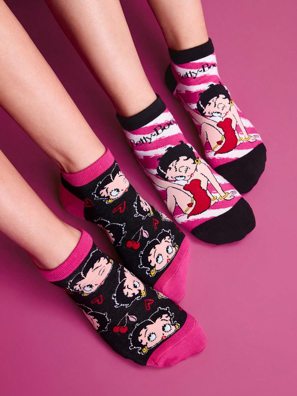 Betty Boop x SHEIN 女性用コンフォートカートゥーン柄アンクルソックス2ペア、ギフト