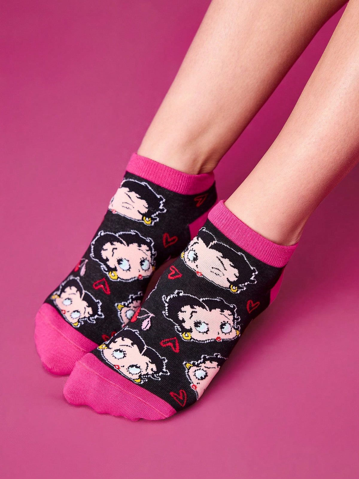 Betty Boop x SHEIN 女性用コンフォートカートゥーン柄アンクルソックス2ペア、ギフト