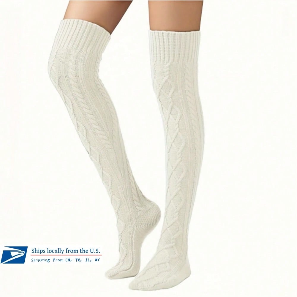 Women's Cable Knitted High Boot Socks Extra Long Winter Over Knee Stockings Leg Warmers