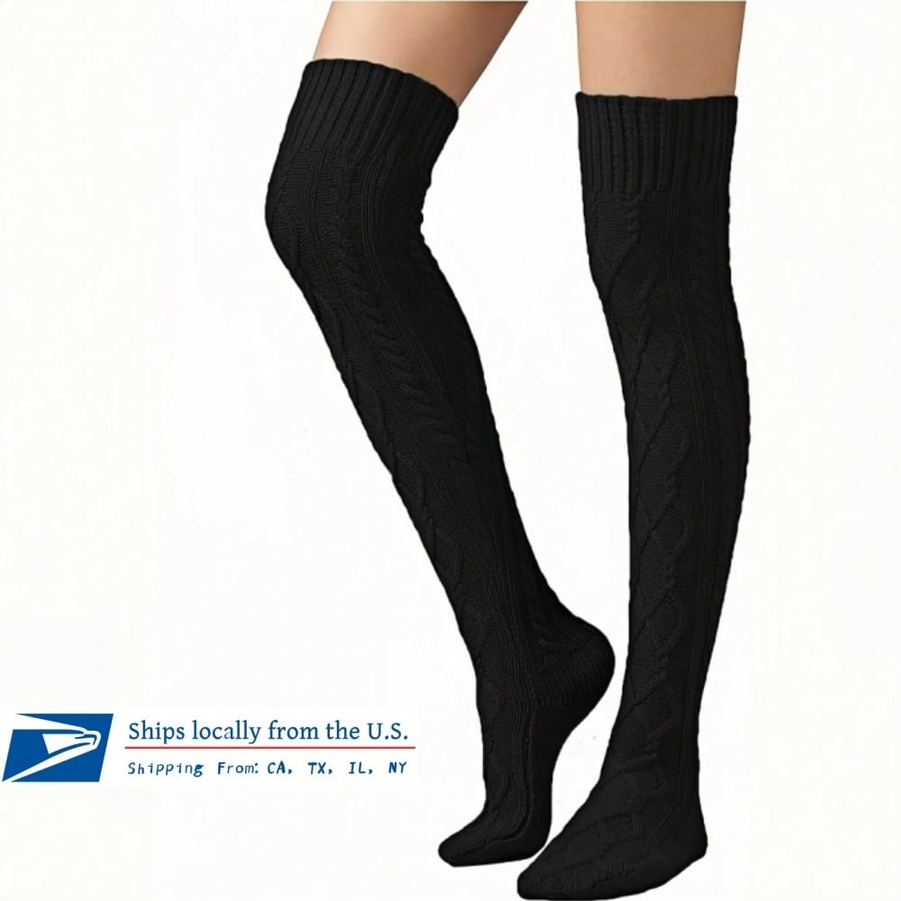 Women's Cable Knitted High Boot Socks Extra Long Winter Over Knee Stockings Leg Warmers