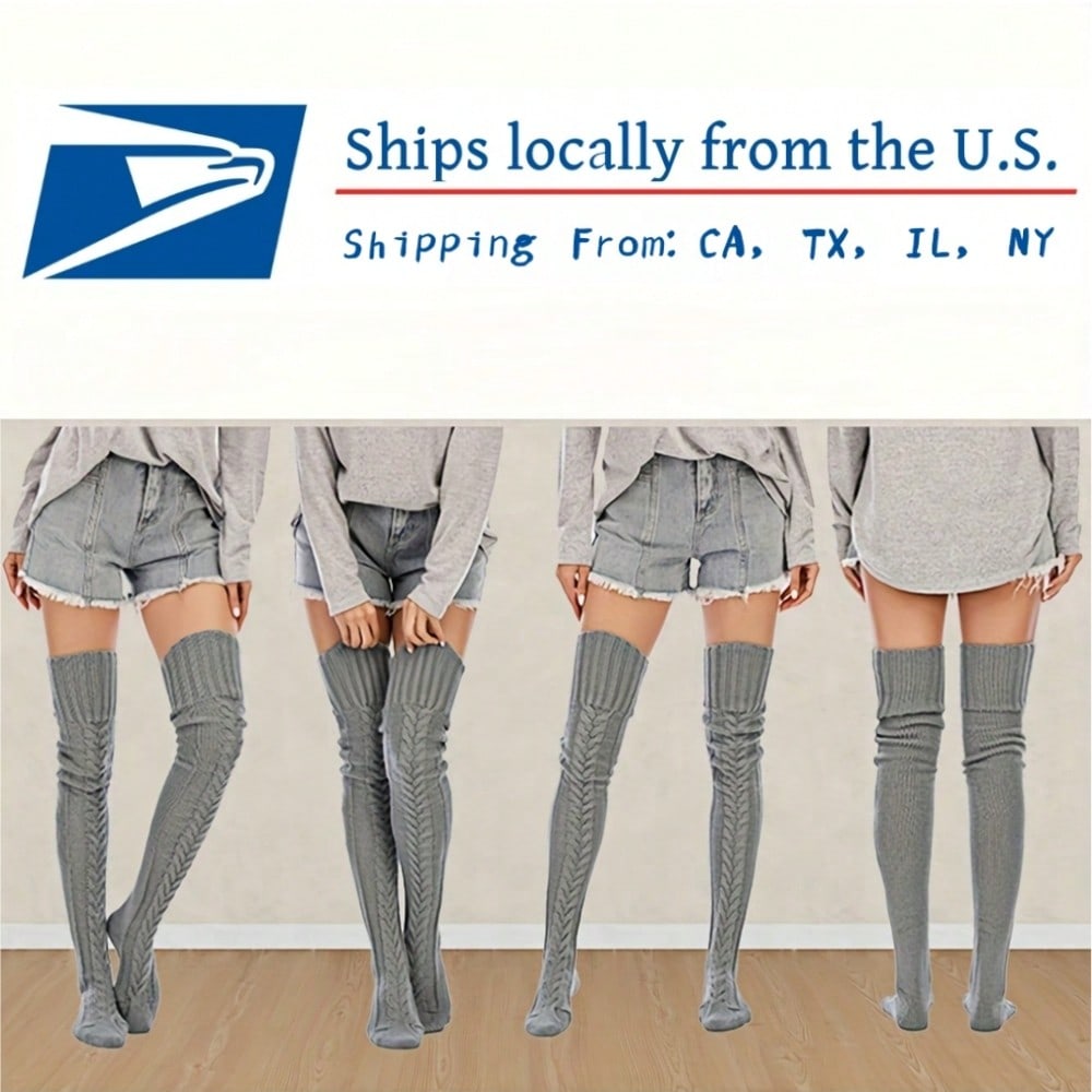 Women's Cable Knitted High Boot Socks Extra Long Winter Over Knee Stockings Leg Warmers