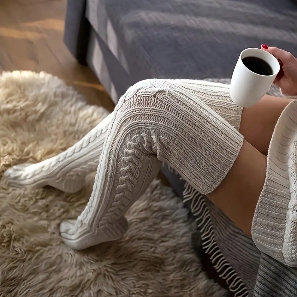 Women's Cable Knitted High Boot Socks Extra Long Winter Over Knee Stockings Leg Warmers